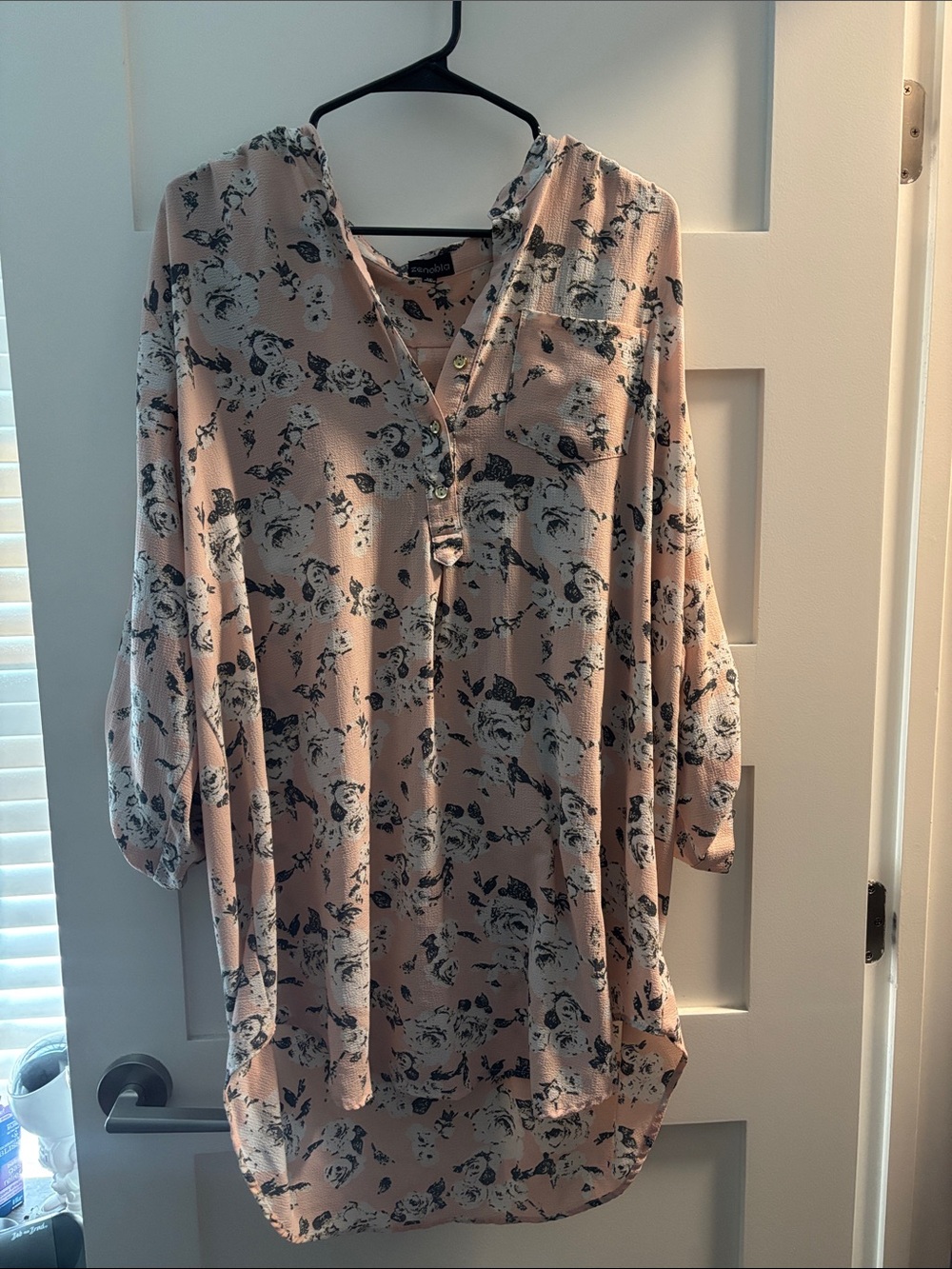 Zenobia Light Pink Floral Henley Tunic